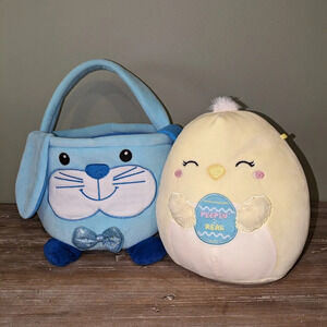 Squishmallows 8" Aimee the Chick with Easter Egg + Dengmore Plush Bunny Basket